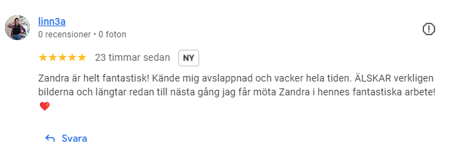 Skärmklipp av en kundrecension från google